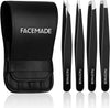 FACEMADE 4 Pcs Tweezers Set,Stainless Steel Hair Removal Makeup Tool,Gift,Black